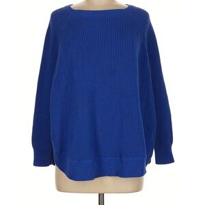 100% Cotton Cobalt Blue Sweater with Split Sides